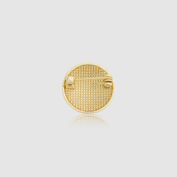 sofia round pin brooch in gold by buttonscarves back view