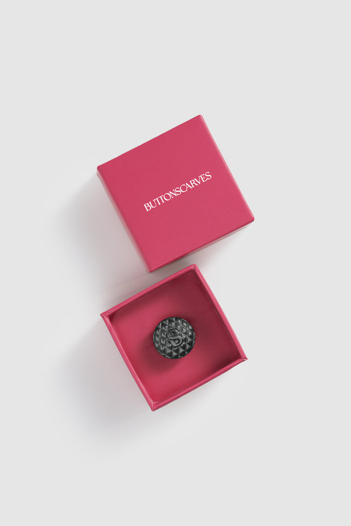 sofia round pin brooch in hematite by buttonscarves