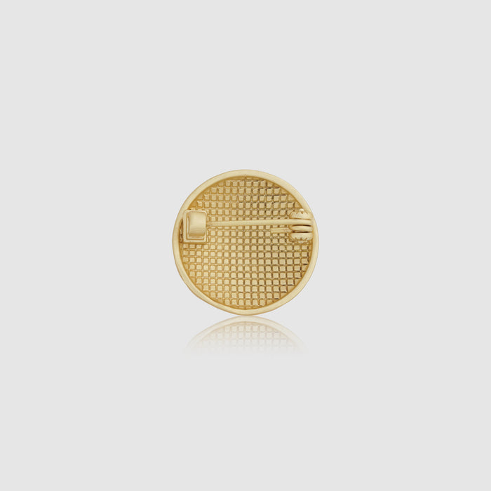 sofia round pin brooch in matt gold by buttonscarves back view