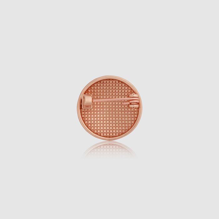 sofia round pin brooch in rose gold by buttonscarves back view