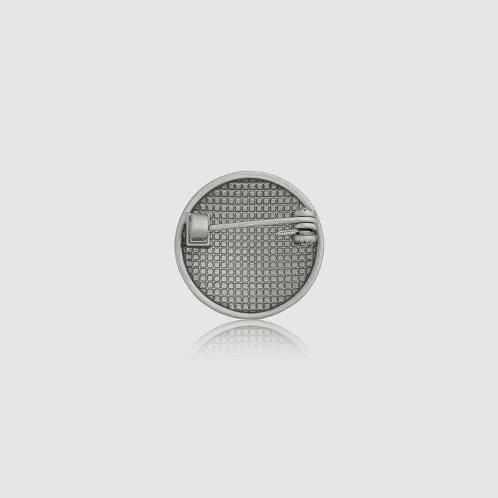 sofia round pin brooch in silver by buttonscarves back view