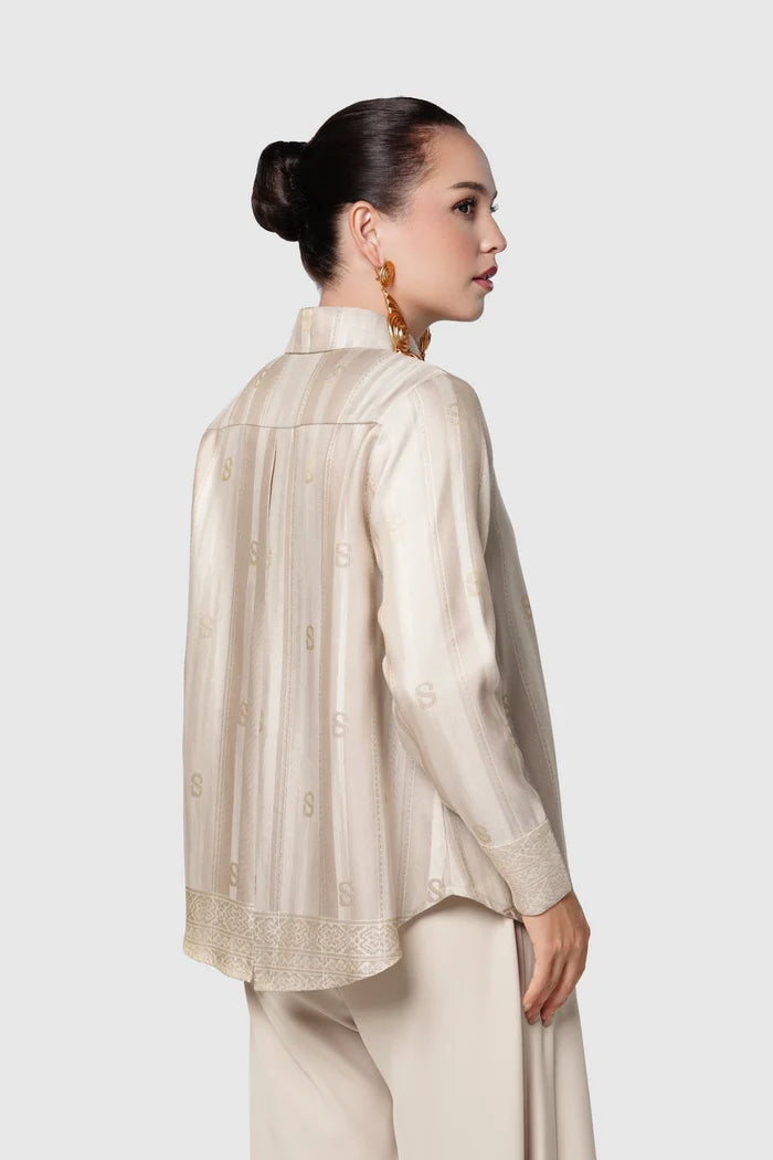 songket basic shirt cream  by buttonscarves back view
