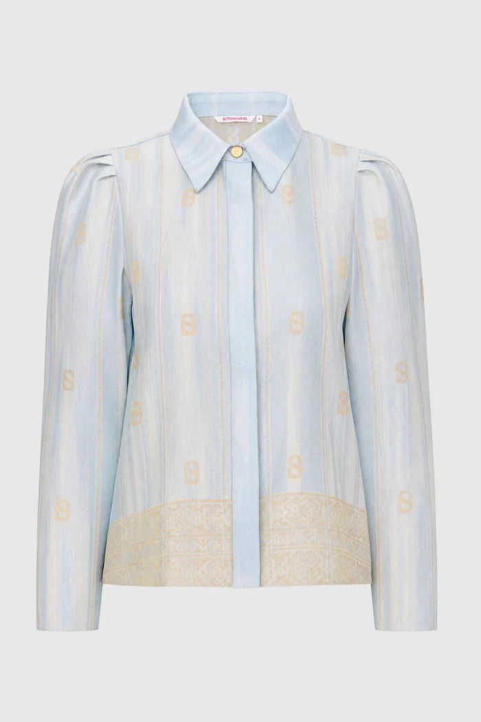 songket crop shirt blue by buttonscarves
