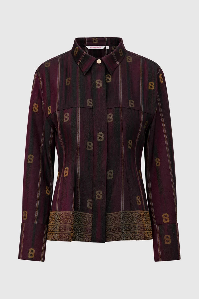 songket peplum shirt maroon by buttonscarves