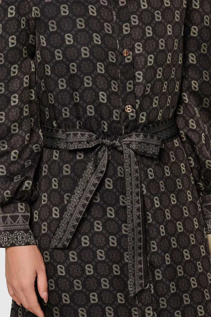 buttonscarves songket puff shirt dress brown pattern detail