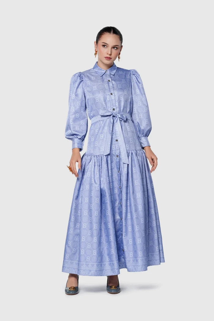 songket shirt dress blue by buttonscarves front view