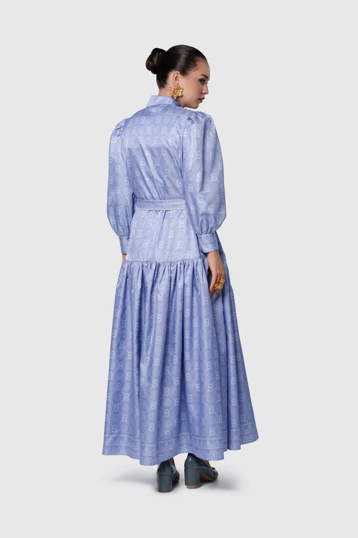 songket shirt dress blue by buttonscarves back view