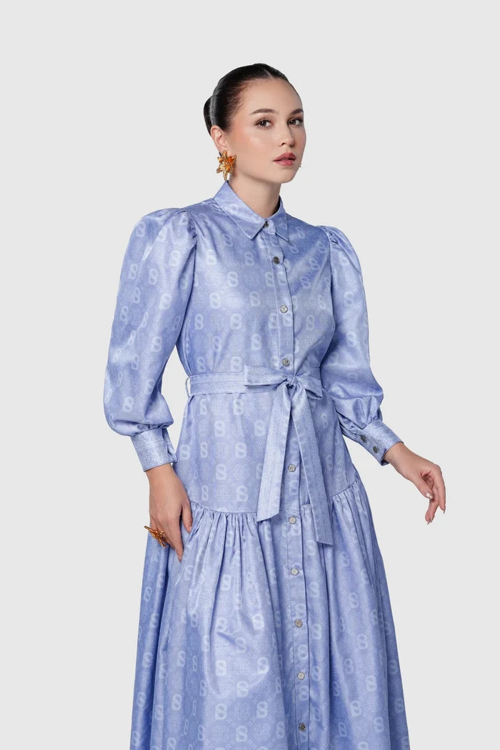 songket shirt dress blue styled outfit