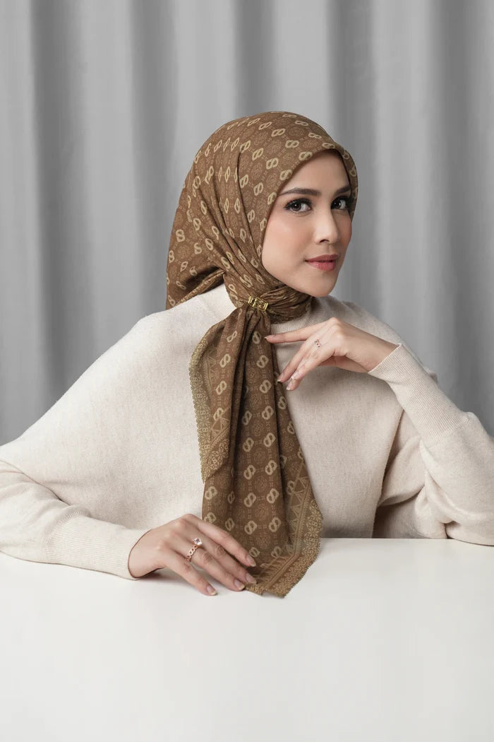 songket square scarf cinnamon by buttonscarves front view