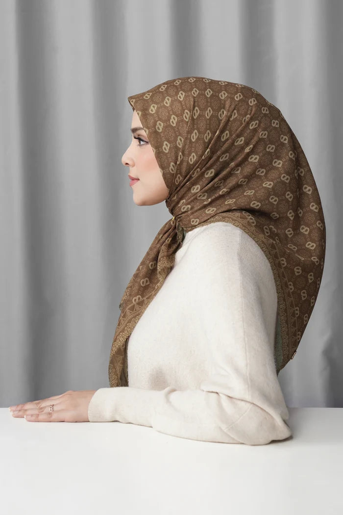 songket square scarf cinnamon by buttonscarves side view