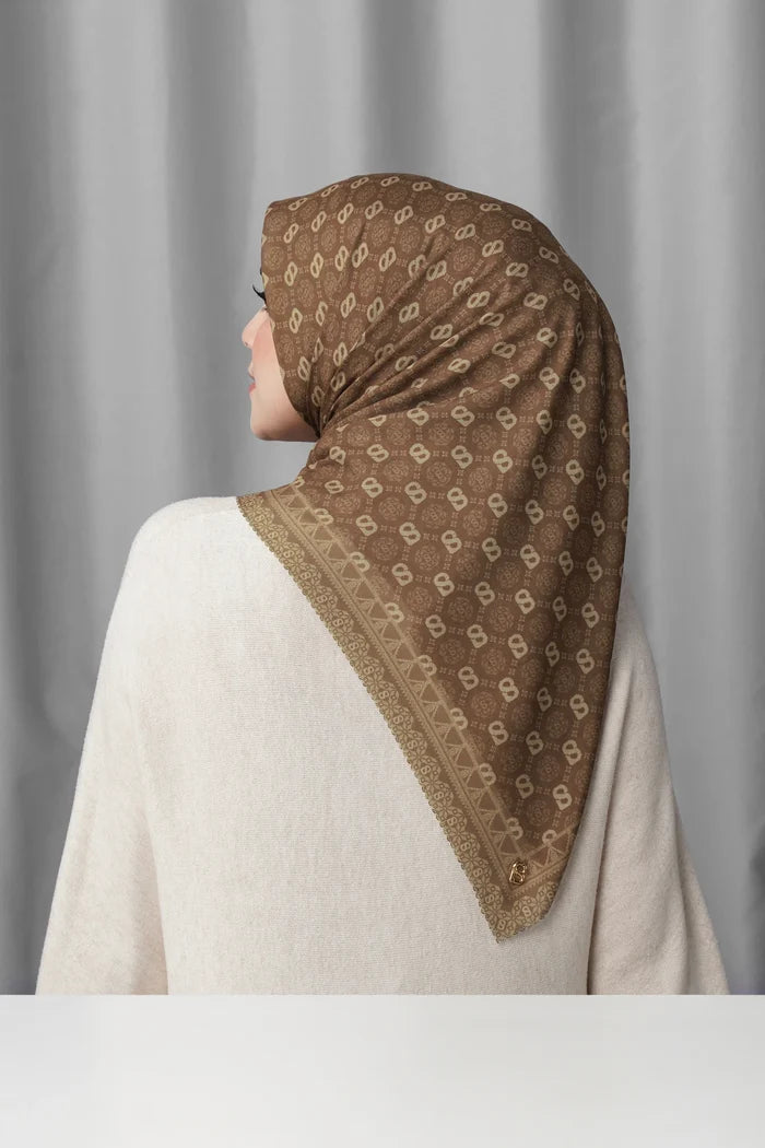 songket square scarf cinnamon by buttonscarves back view