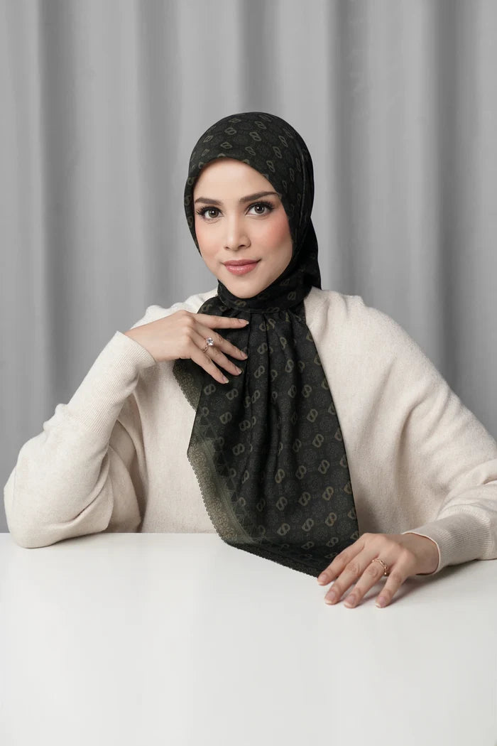 songket square scarf coal by buttonscarves front view