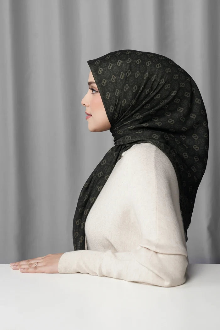 songket square scarf coal by buttonscarves side view