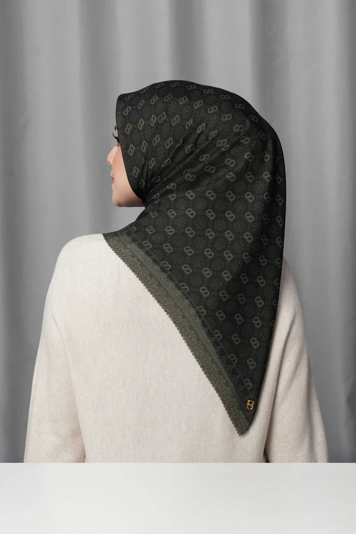 songket square scarf coal by buttonscarves back view