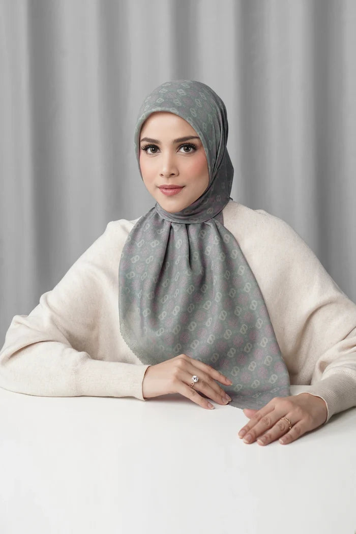 songket square scarf fog by buttonscarves front view
