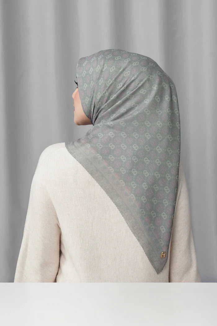 songket square scarf fog by buttonscarves back view