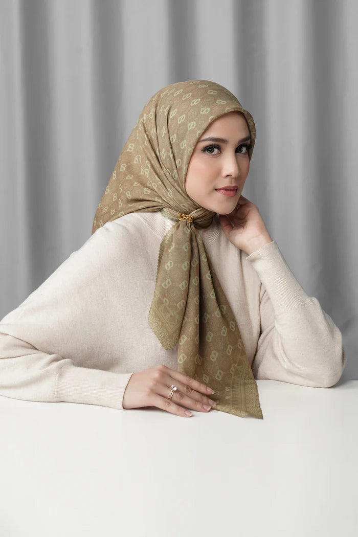 songket square scarf ginger by buttonscarves front view