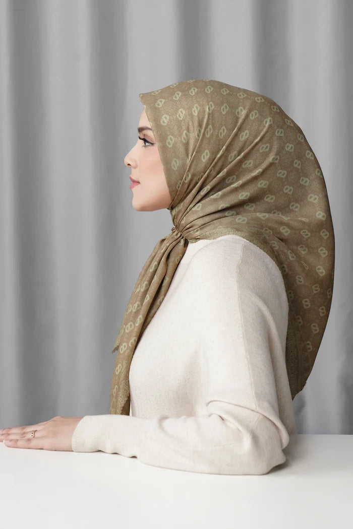songket square scarf ginger by buttonscarves side view