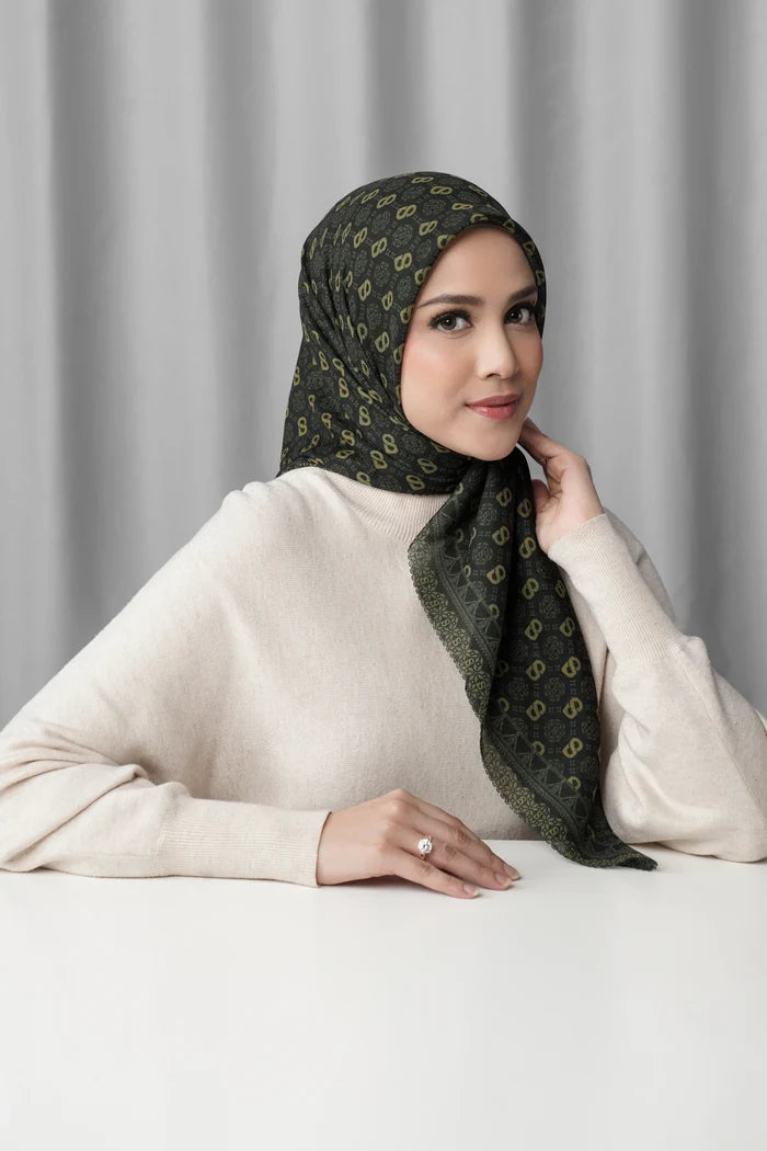 songket square scarf indigo by buttonscarves front view