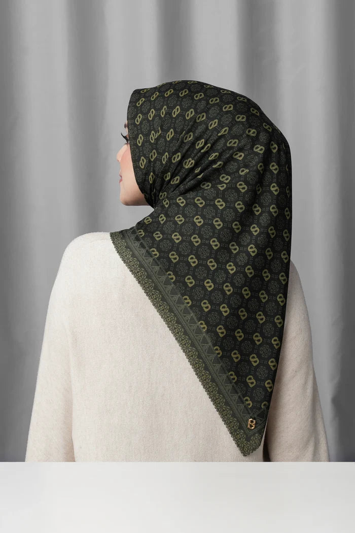 songket square scarf indigo by buttonscarves back view