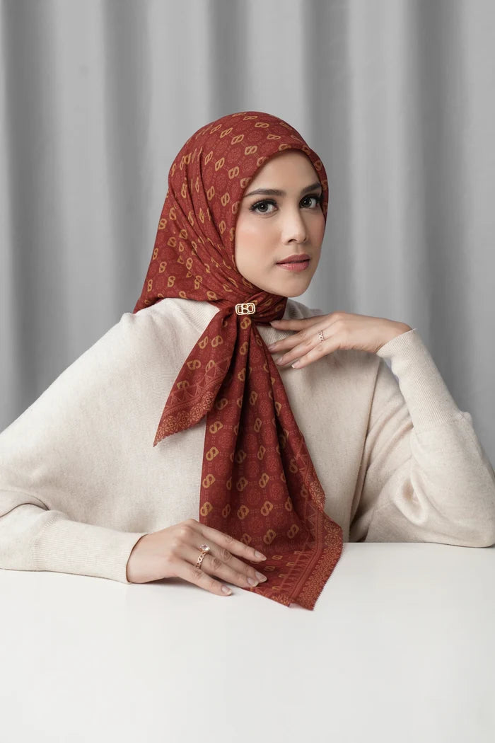 songket square scarf lychee by buttonscarves front view