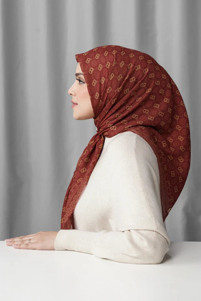 songket square scarf lychee by buttonscarves side view