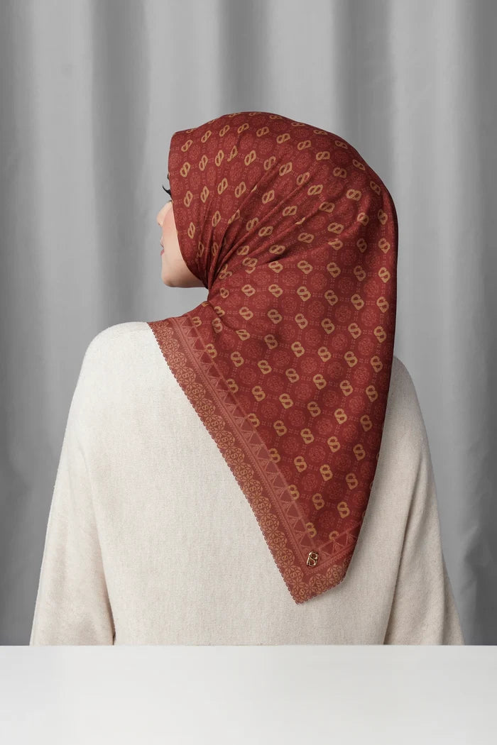 songket square scarf lychee by buttonscarves back view
