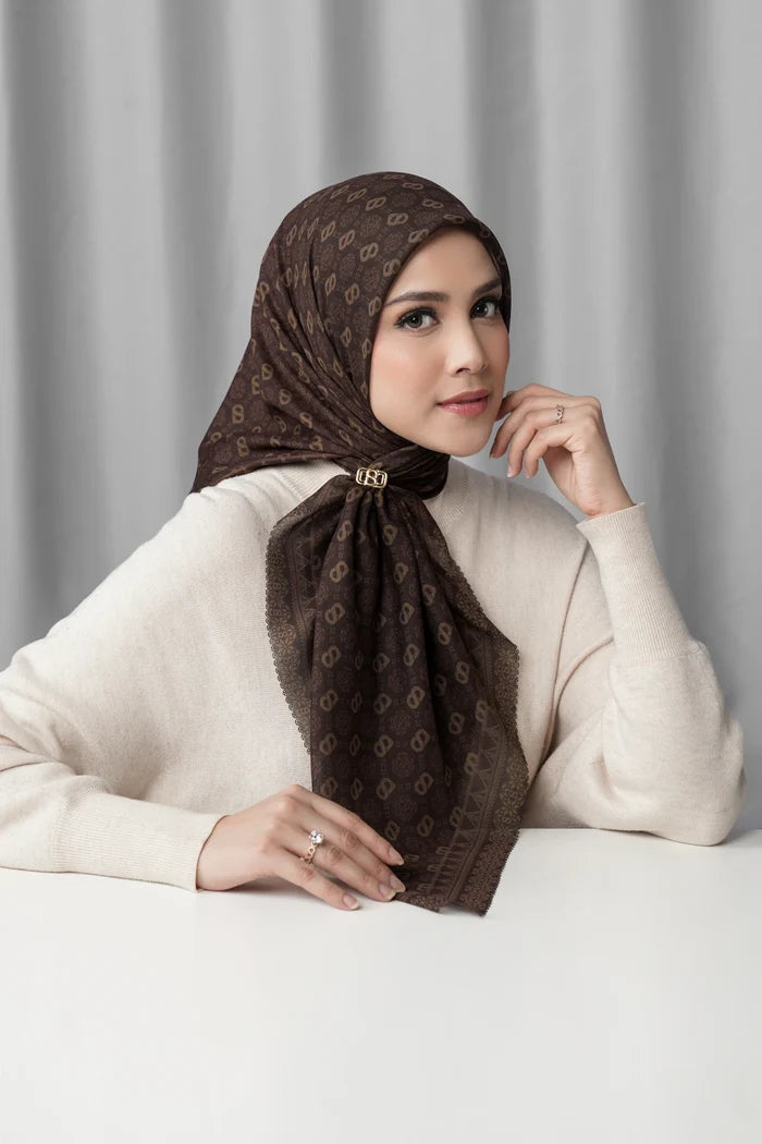songket square scarf mahogany by buttonscarves front view