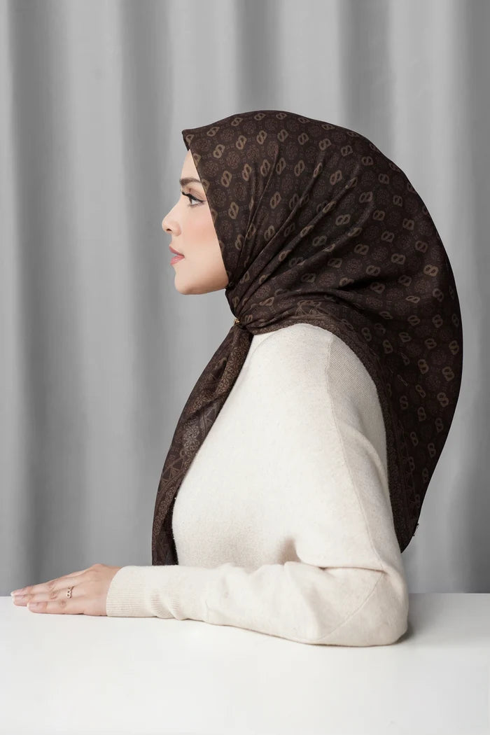songket square scarf mahogany by buttonscarves side view