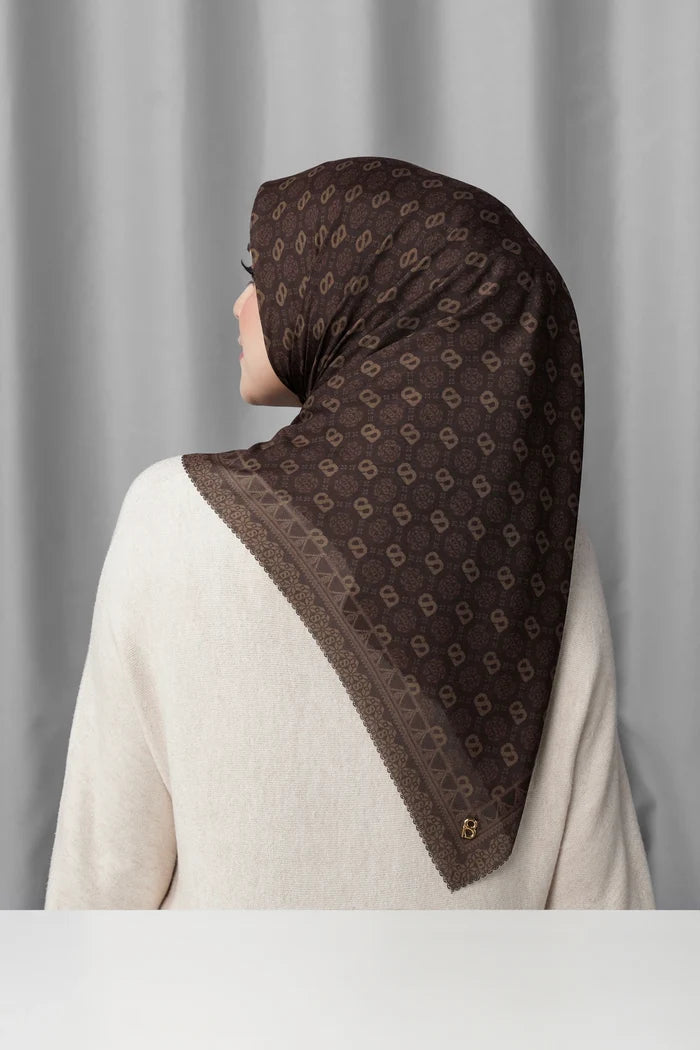 songket square scarf mahogany by buttonscarves back view