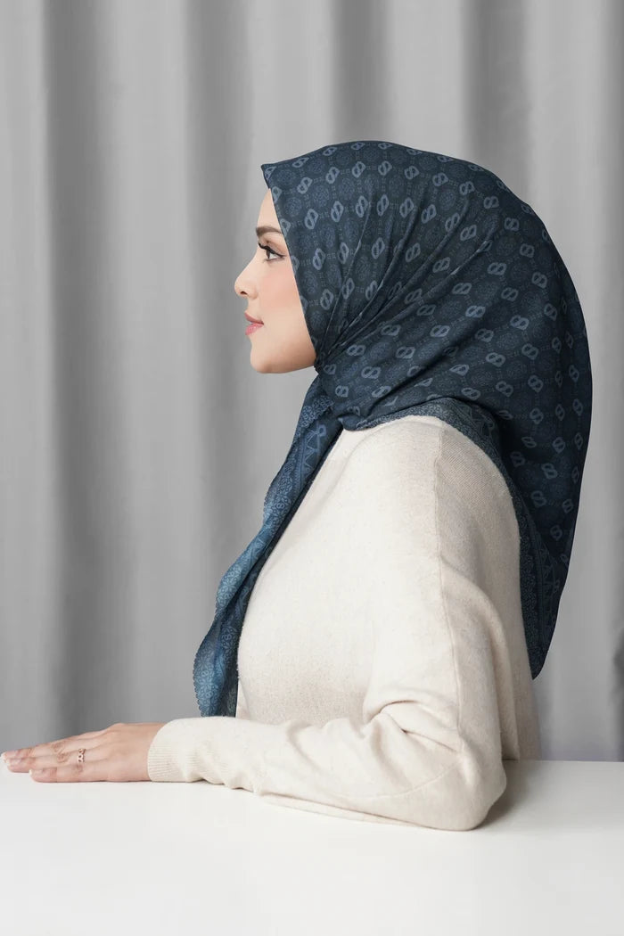 songket square scarf maritime blue by buttonscarves side view