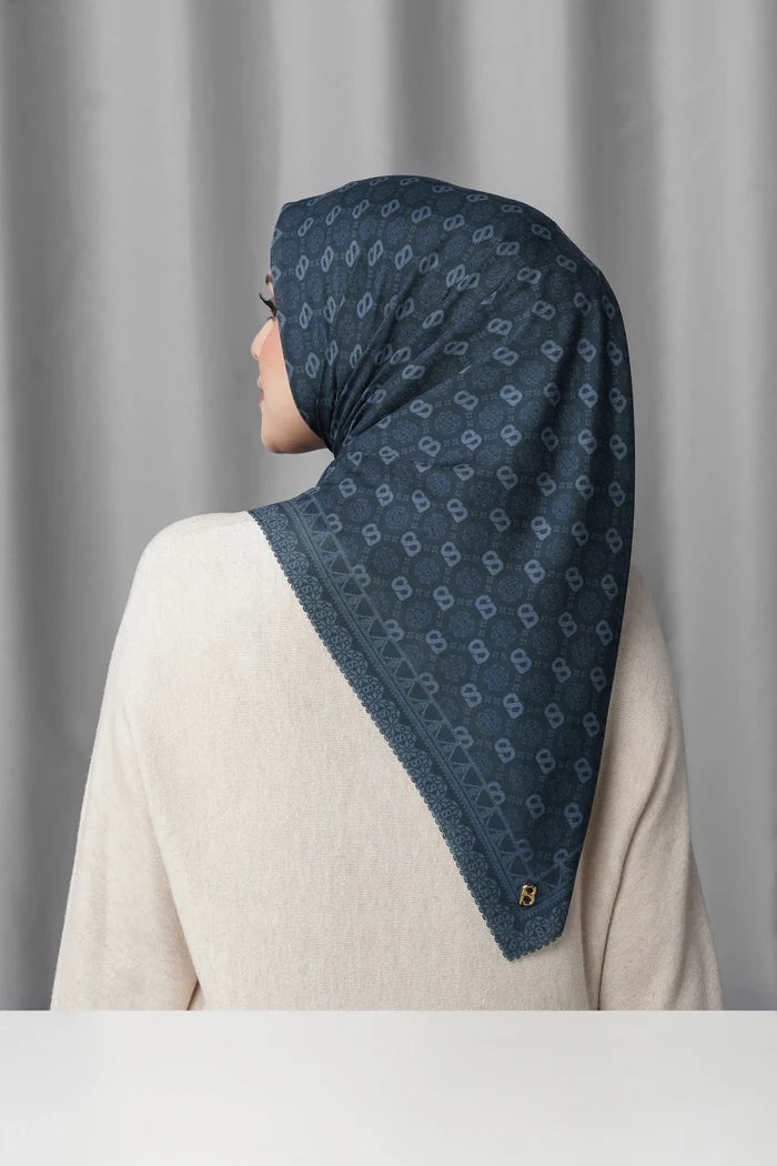 songket square scarf maritime blue by buttonscarves back view