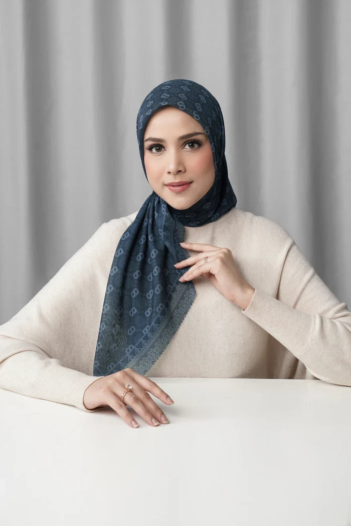 songket square scarf maritime blue styled outfit