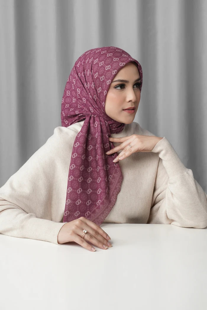 songket square scarf orchid by buttonscarves front view