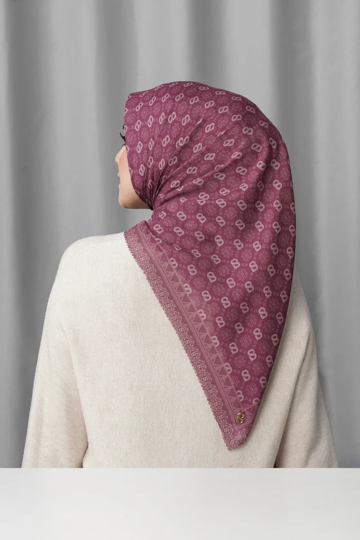 songket square scarf orchid by buttonscarves back view