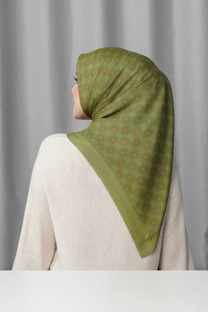 songket square scarf palm by buttonscarves back view