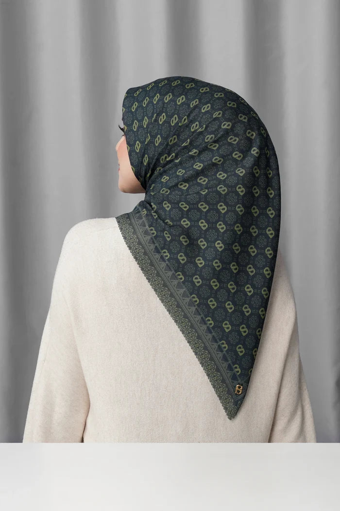 songket square scarf peacock by buttonscarves back view
