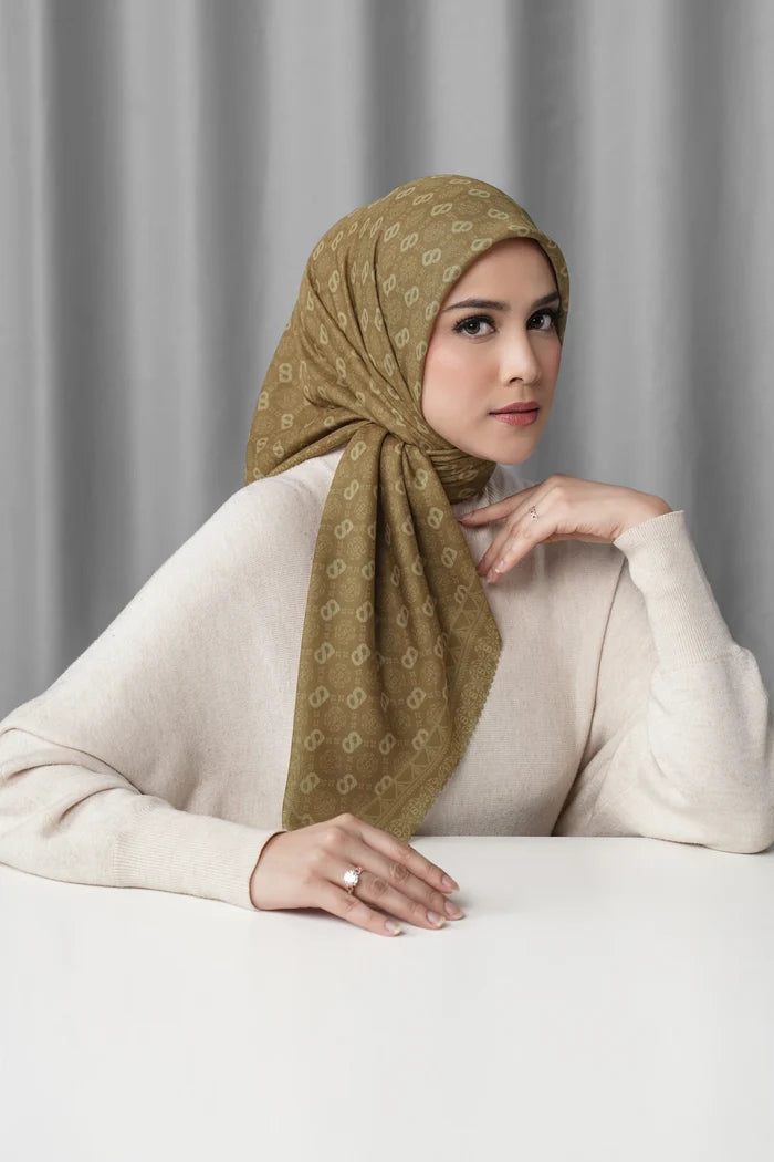 songket square scarf peanut by buttonscarves front view