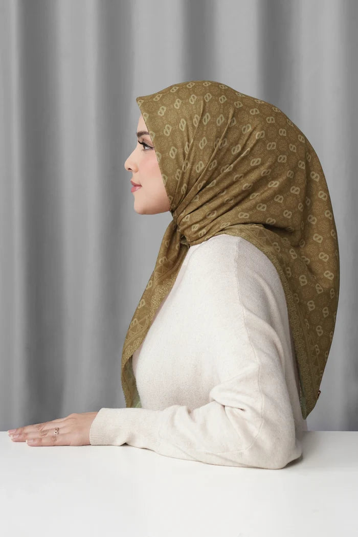 songket square scarf peanut by buttonscarves side view