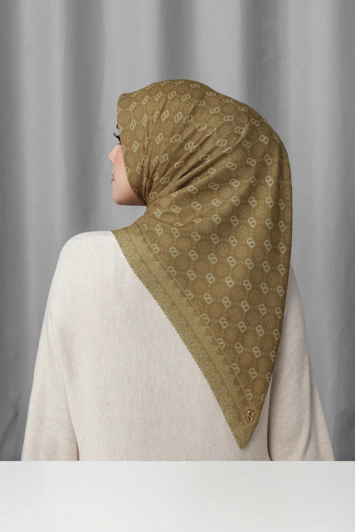 songket square scarf peanut by buttonscarves back view