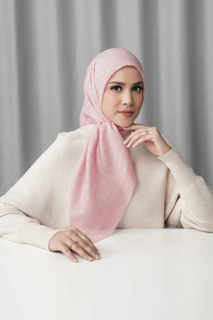 songket square scarf pink beach by buttonscarves front view