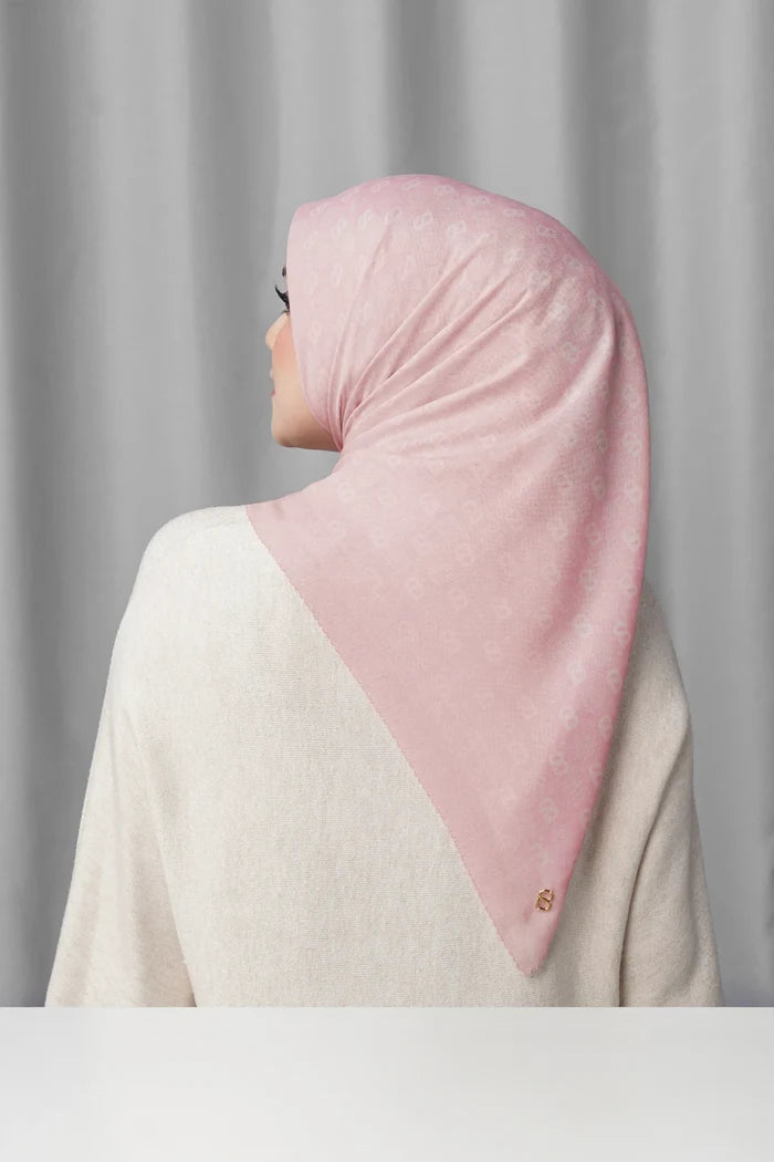songket square scarf pink beach by buttonscarves back view