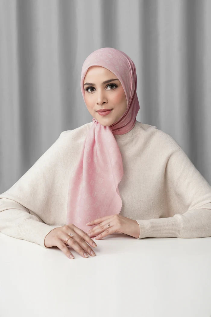 songket square scarf pink beach styled outfit