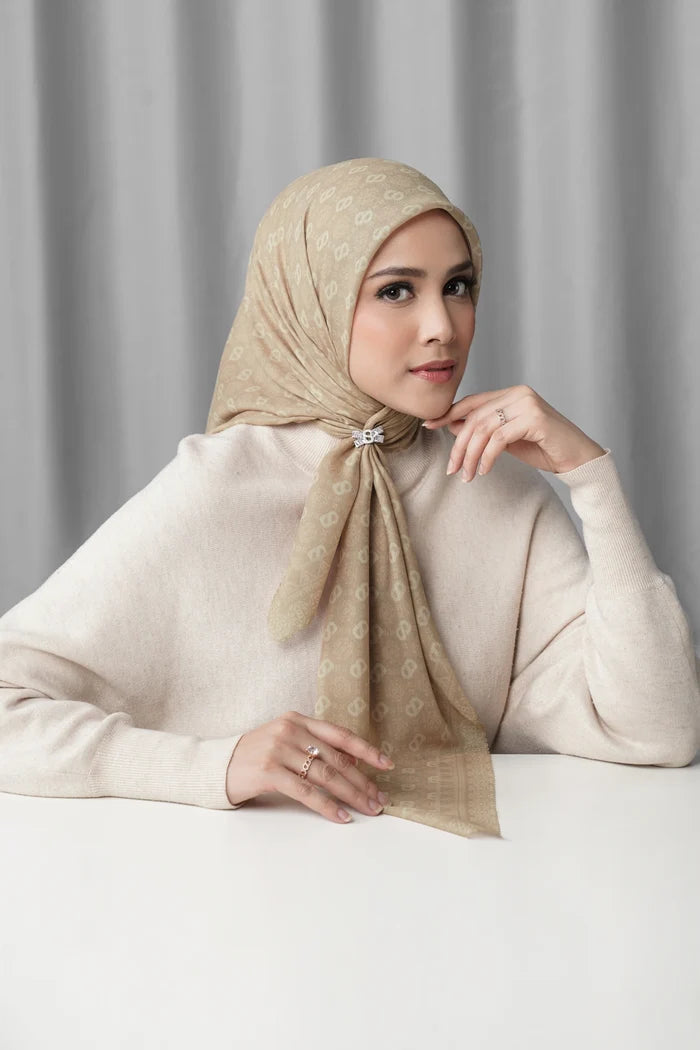 songket square scarf sand by buttonscarves front view