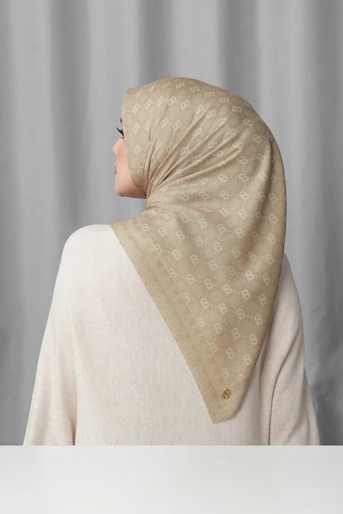 songket square scarf sand by buttonscarves back view