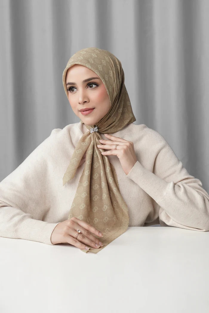 songket square scarf sand styled outfit