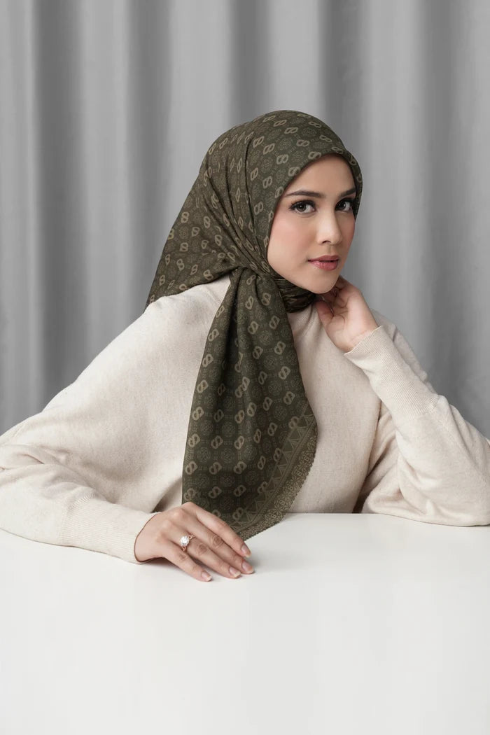 songket square scarf wood by buttonscarves front view