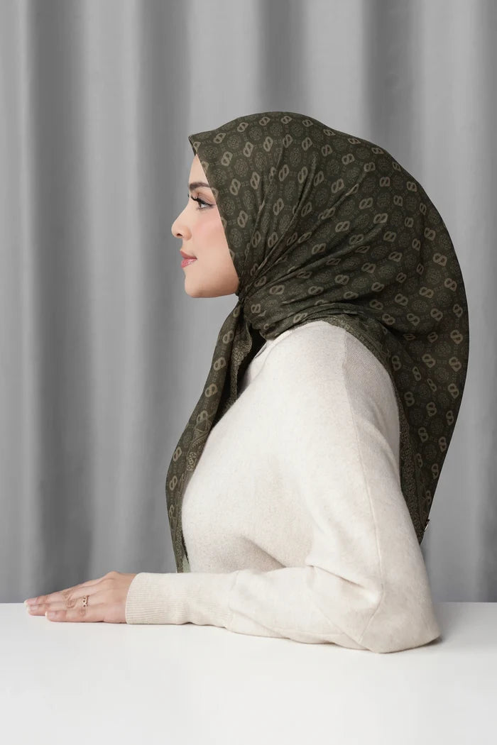 songket square scarf wood by buttonscarves side view