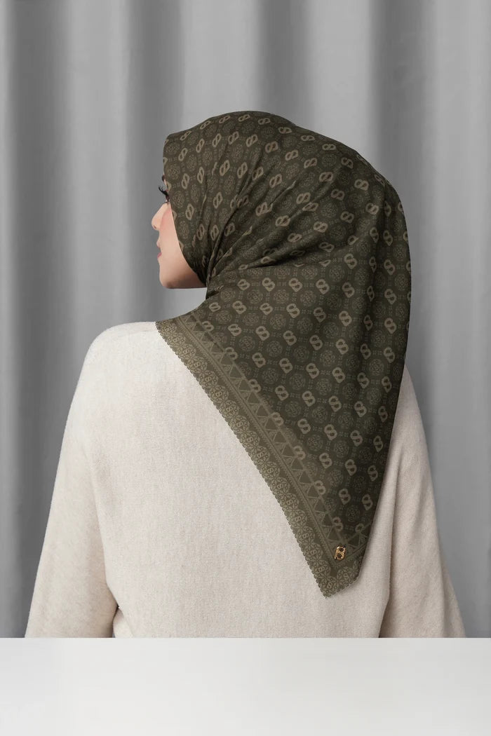 songket square scarf wood by buttonscarves back view