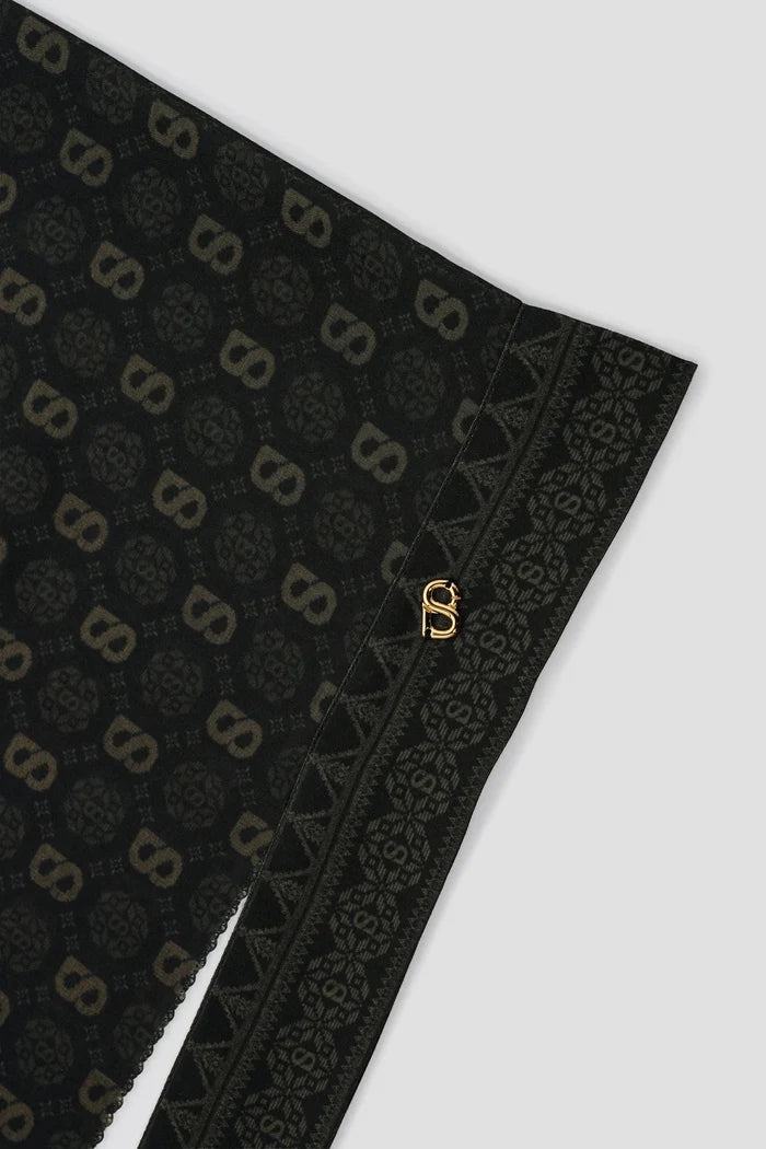 songket tie back shawl in coal by buttonscarves pattern detail